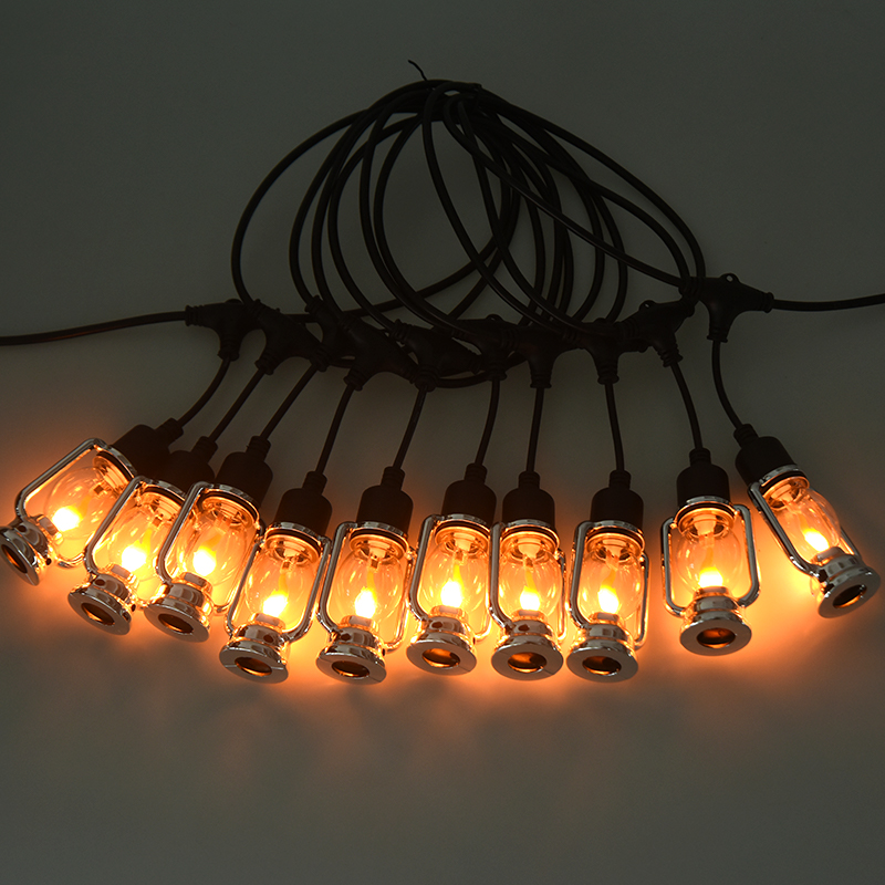 Flammenlichterkette im Vintage-Kutschenlaternen-Stil (Silber, 5 Meter, 10 Lichter)