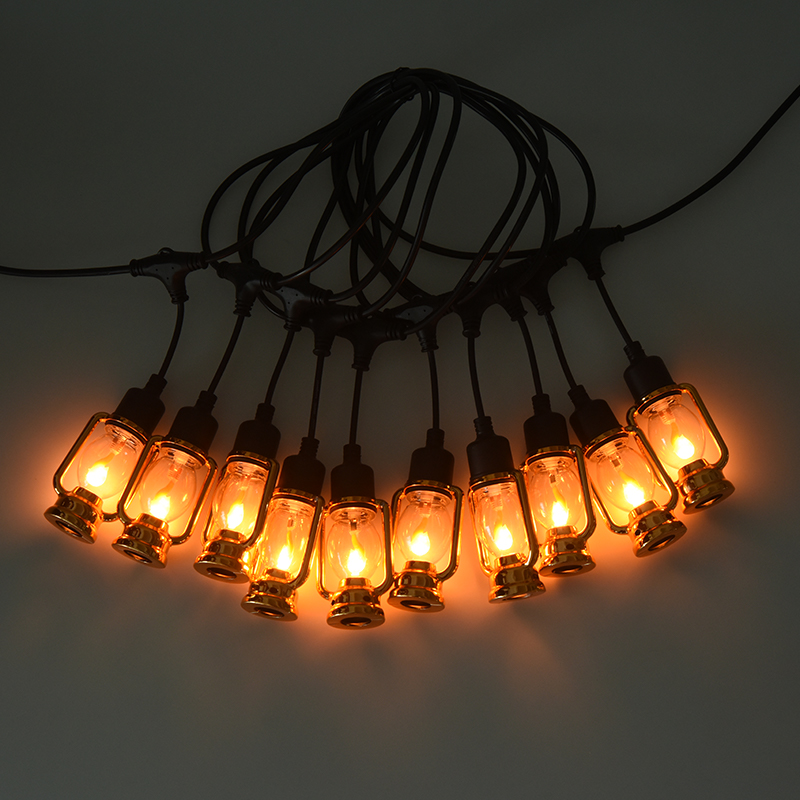 Flammenlichterkette im Vintage-Kutschenlaternen-Stil (Gold, 5 Meter, 10 Lichter)